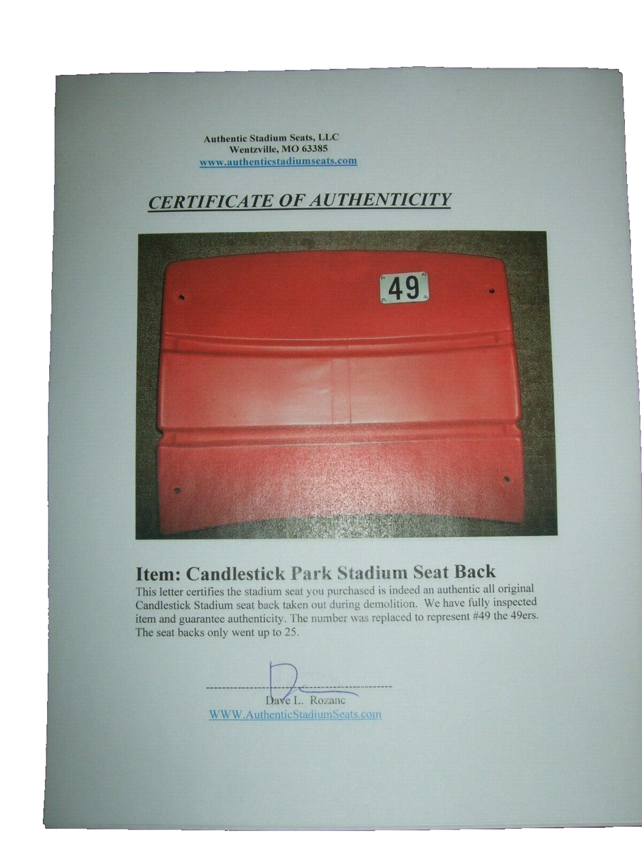 Candlestick Park Stadium seat back San Francisco 49ers NFL#49