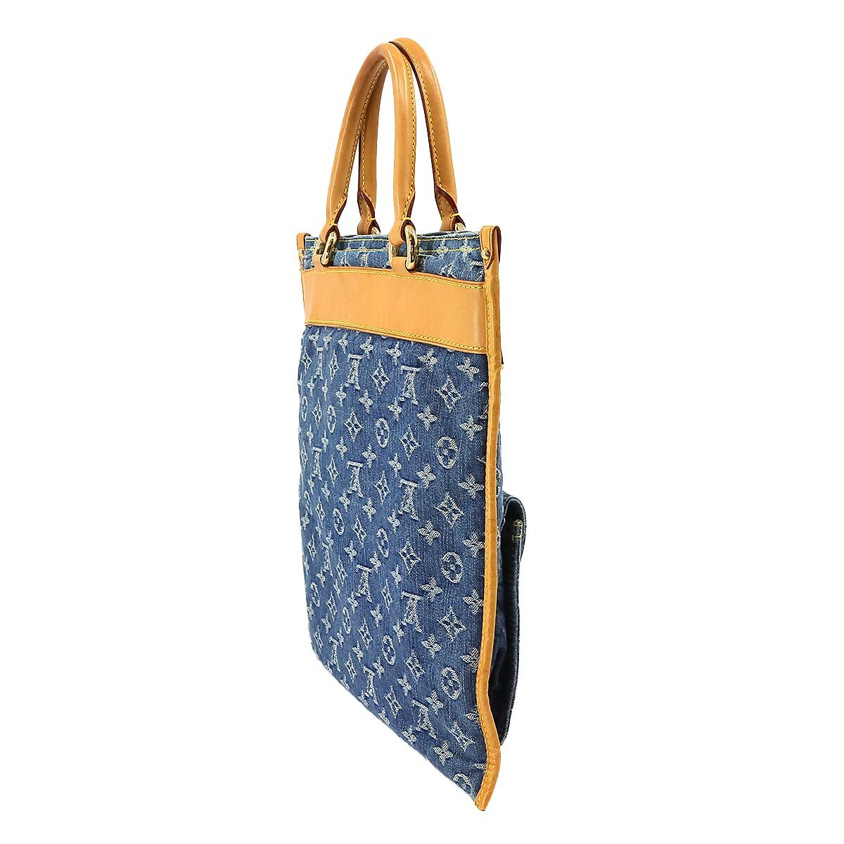 LOUIS VUITTON Monogram Denim Flat Shopper Tote Bag Canvas