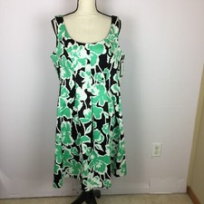 NWT $99 Nine West A-Line Dress Size 14 Womans Black & Green Floral Sleeveless