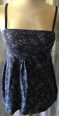 WOMAN by TCHIBO Stylish WOMAN Top Spaghetti Straps Shirt Size 36-38 Blue Flowers