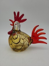 Rooster Hand Blown Glass Murano Style Amber Red Art Glass 7"