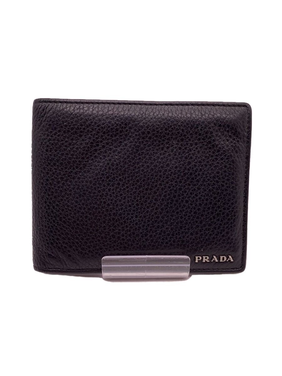 PRADA Men's Black Leather Bi-Fold Wallet Plain Used No Box