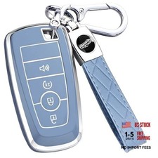 Key Fob Cover for Ford - Premium Soft TPU Shell Full Protection 4 Buttons Blue