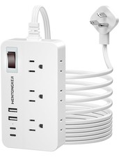 Surge Protector Power Strip - 6 Outlets, 4 USB 2A/2C , 5ft Cord, Flat Plug, ETL