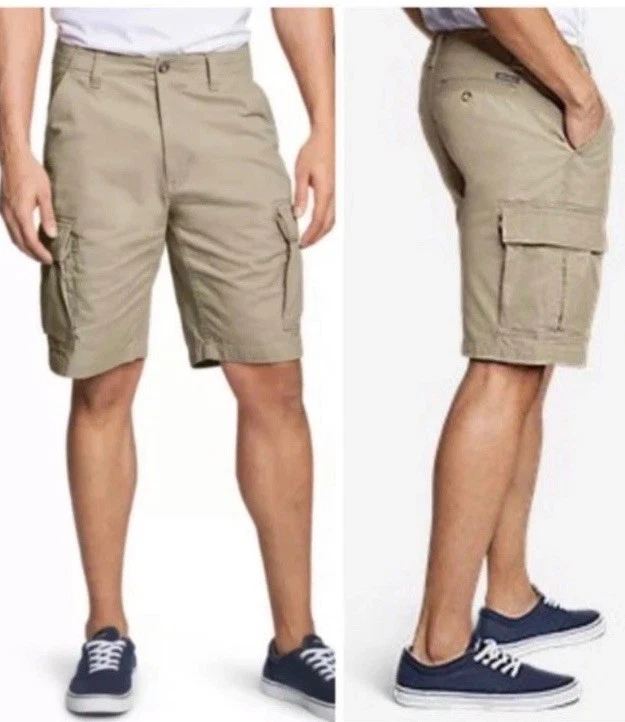 Eddie Bauer Mens Cargo Shorts Tan EUC 30 💯 Cotton