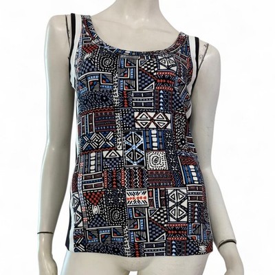 MARC CAIN MARCCAIN blue geometric pattern tank top red white blue size 4