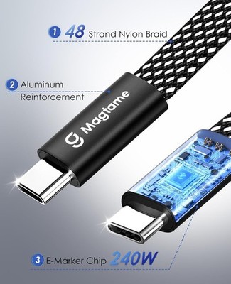 Magtame USB C Kabel, 240W Magnetisches USB C zu USB C Ladekabel 3.3ft/1M, 5A Nyl