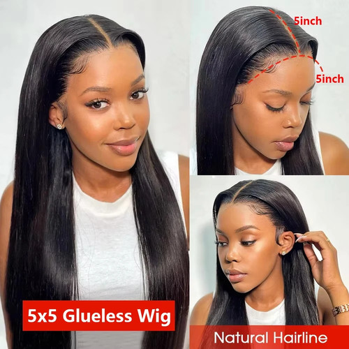 No Silk Human Hair 30 Inch HD Lace Wigs Straight 5x5 4x4 Glueless Closure - Picture 3 of 21