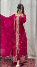 Classic Look Pink Heavy Pure Chinnon Salwar Kameez And Dupatta For Engagement