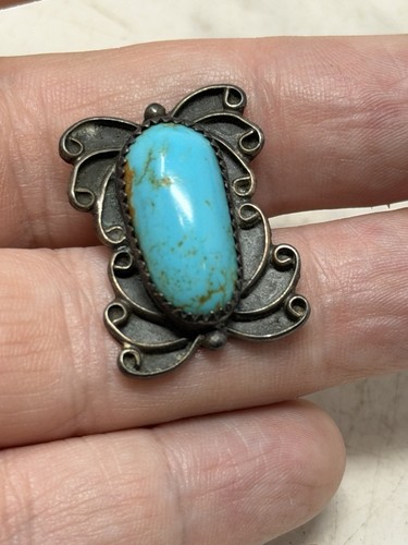 Vintage Sterling Silver Natural Turquoise Ring Top Southwestern Restoration