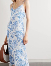 Reformation Women's Chianti Floral Print Crepe Dress Blue Ivory Size Medium