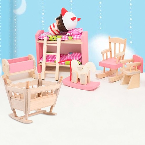Wooden Cradle Bed Model Baby Dollhouse Accessories Miniature Furniture - 第 8/12 張圖片