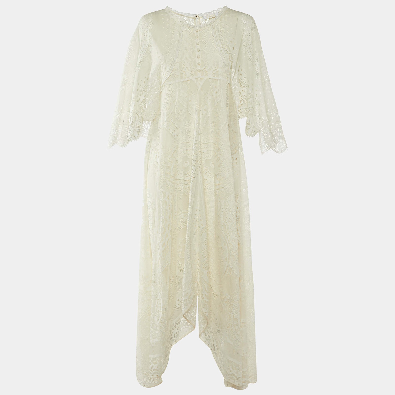 Chloe Iconic White Lace Asymmetric Long Dress S