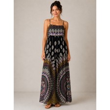 Axara Paris Empire Waist Maxi Dress Womens 6 Black Boho Medallion NWT