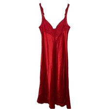 VTG Victorias Secret Gold Label Red Nightgown Chemise Slip Maxi Large Lace Satin