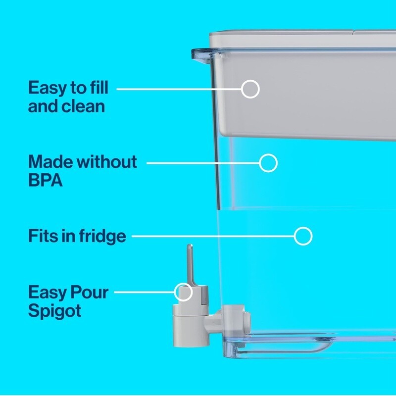 Extra Large 27 Cup Filtered Water Dispenser W/ 1 Standard Filter 216 Fl Oz Grey
