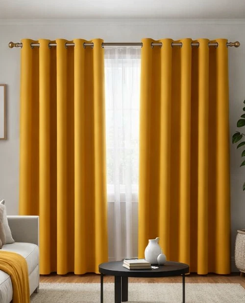 Thermal Insulated Blackout Pair of Eyelet Curtains 66 x 90" - Ochre Mustard