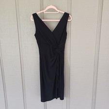 Lauren Ralph Lauren Surplice Faux Wrap Jersey Dress Size 6 Women Sleeveless Blak