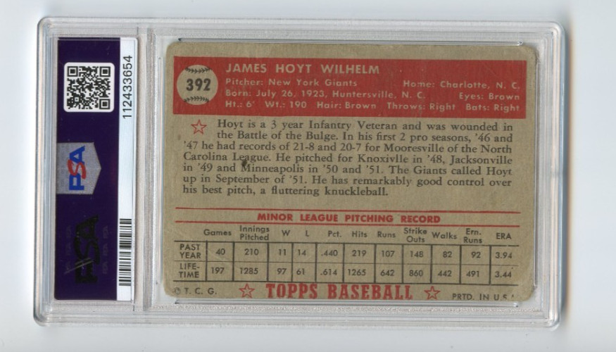 1952 Topps Hoyt Wilhelm New York Giants #392 HI ⭐️💥🎯 PSA Graded 1 view 2