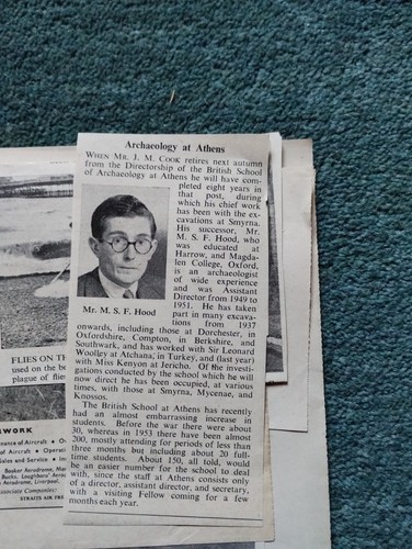 Sk232 Ephemera 1953 Artikel Herr M S F Hood Britische Schule At Athens