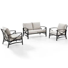 Crosley Furniture Kaplan 3Pc Fabric Sofa Set in Oil Rubbed Bronze and Oatmeal