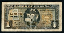 E425 SPAIN BANK NOTE 1 PESETA 4 SEPTIEMBRE 1940 BC