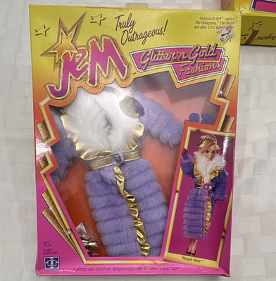 Hasbro Jem Glitter 'n Gold Fashions Purple Haze Faux Fur Coat MPN 4282 1988