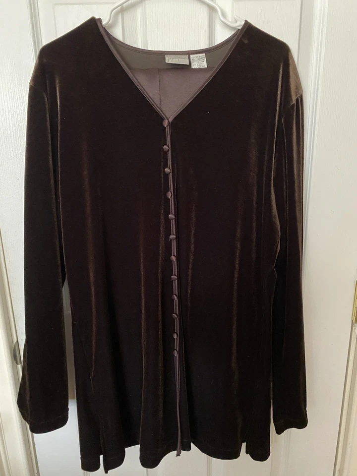 Pantalones de Terciopelo Jacqueline Ferrar Traje 2 Piezas 14T Suave Ajustado Cuello en V Pantalones Satinados Foto 3 de 4