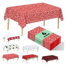 6 Pack Christmas Tablecloth Disposable Plastic Tablecloth Table Cover Snowflake