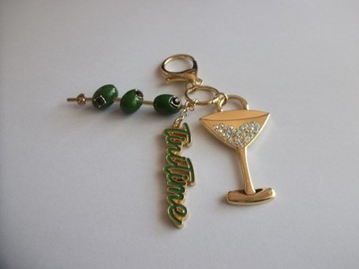 BaubleBar Martini Time Keychain   Rhinestone Martini & Olive Charm Gold Tone