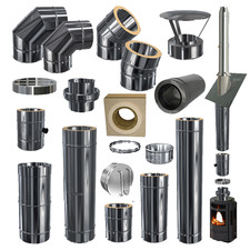 Edelstahl Ofenrohr doppelwandig DW 150 mm Kamin Ofen Rauchrohr isoliert 30 mm