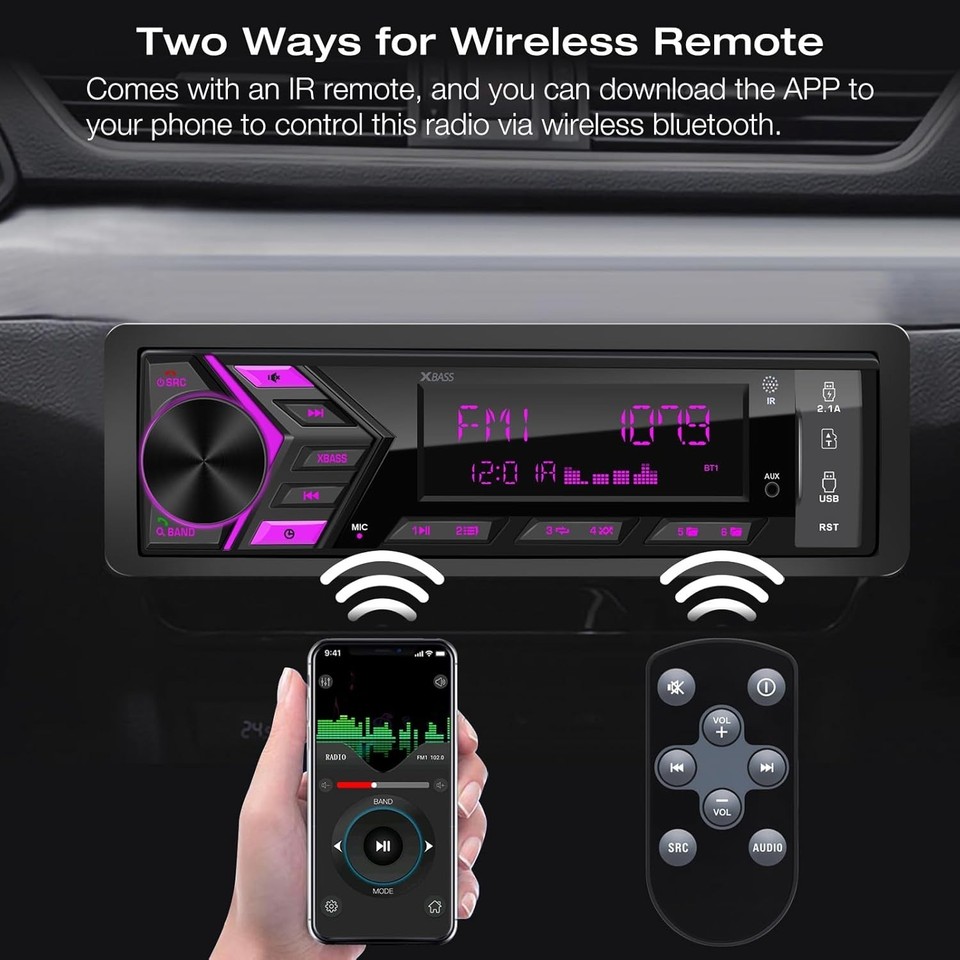 Bluetooth Marine Car Stereo Single Din FM AM Radio MP3 Player with USB ...
