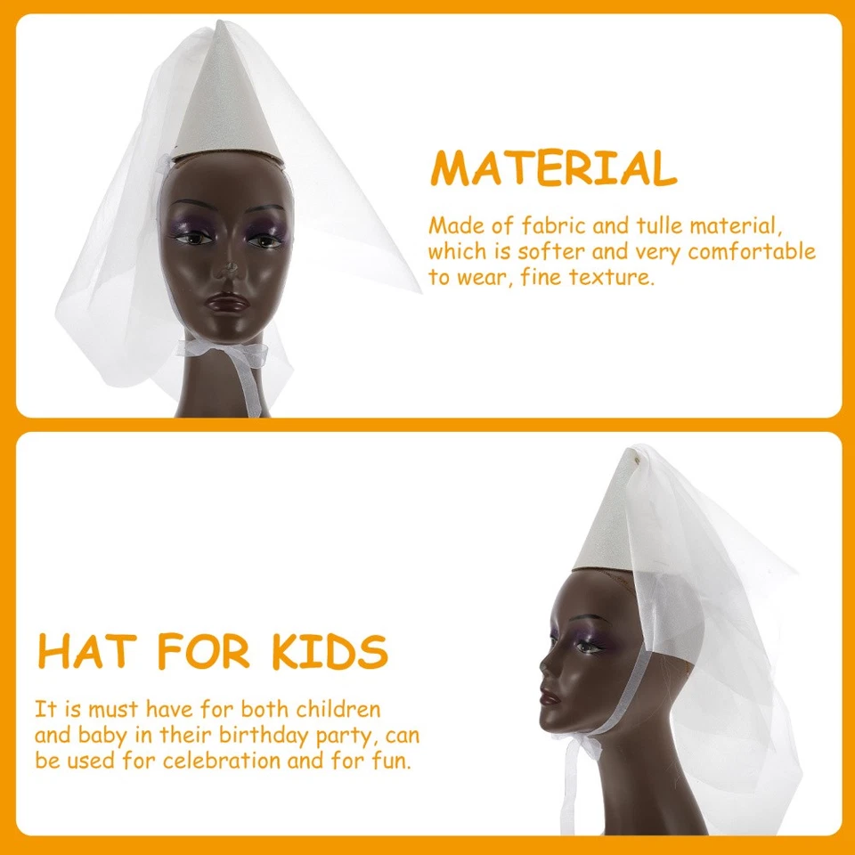 Sombrero decorativo de cono de cumpleaños con cono de niña sombrero de cumpleaños utilería con tul para fiesta Foto 3 de 4