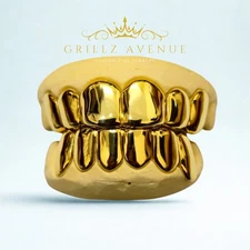 Custom 6on6 Solid Grillz 925 Sterling SILVER with PERMANENT CUT(18k GOLD PLATED)