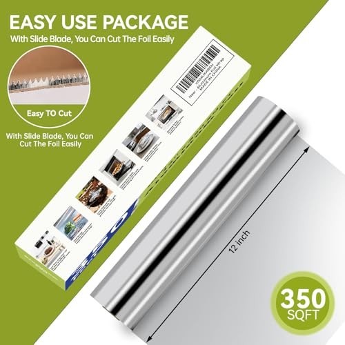 12in x 350ft Heavy-Duty Aluminum Foil Roll with Cutter - Food Safe for Cooking, - Picture 4 of 8