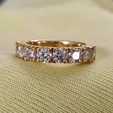 Moissanite 2Ct Round Cut Eternity Wedding Band Ring 14K Yellow Gold Plated