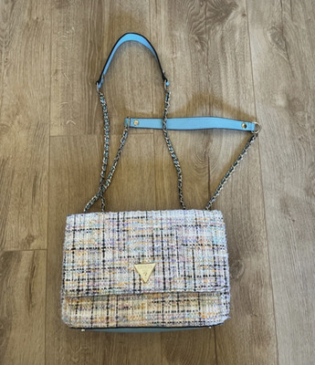 Original Guess Handtasche Schultertasche Tweed Creme/Bunt   Neuwertig
