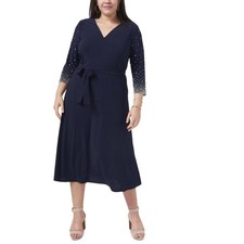 JBS Dresses Women's Midi Fit & Flare Dress Belted Solid 3/4 Sleeve Jersey A2368