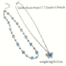Double Layered Necklace Butterfly Choker Womens Crystal Jewelry Gift