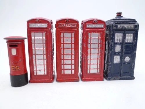 VINTAGE DINKY TOYS ACCESSORY LOT 750 751 760 TELEPHONE POST POLICE BOX x5 1950s