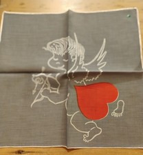 Vgt Valentine Cupid Arrow Heart Gray Cotton Hankie Handkerchief