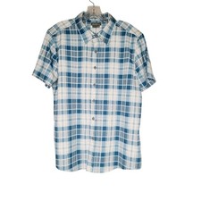 Eddie Bauer Mens Medium Blue Plaid Button Up Wrinkle Free Outdoor Hiking