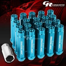 JDM SKY BLUE 20PCS M12X1.5 25MM OD 90MM TALL OPEN END ALUMINUM LUG NUTS+KEY