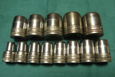S-K  13 pc.  1/2'' Drive, 12 Point, Knurled Socket Set. 7/16 - 1-1/8 Made In USA.
