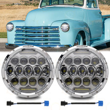 Pair 7 Inch Led Headlights Round Hi-low Beam Drl Set For Chevy Truck 1947-1956