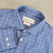 Mizzen + Main Leeward Shirt Mens L Blue Plaid Long Sleeve Button Up Trim Fit
