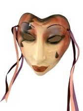 Clay Art Baaklini’s Ceramic Mask With Tear Drop Wall Art