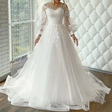 A-line Wedding Dress Jewel neck Classic Lace Appliques Bride Formal Event Dresse