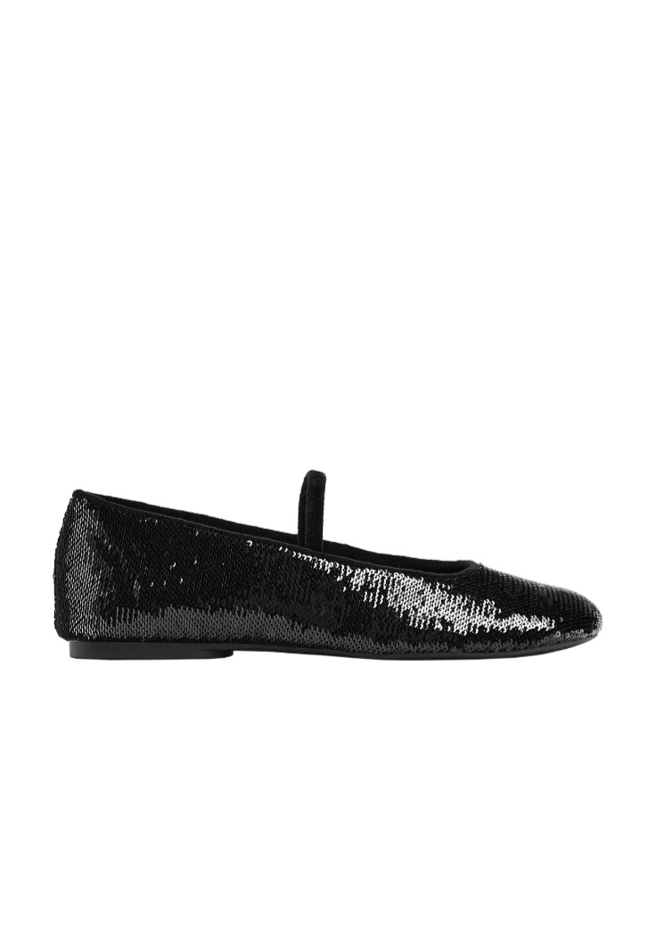 Pisos de ballet Zara negros con lentejuelas talla 40 UK7 NUEVOS CON ETIQUETAS