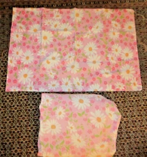 Vtg Fieldcrest Pink Floral Full Fitted Sheet & Pillowcase Flower Power Daisies